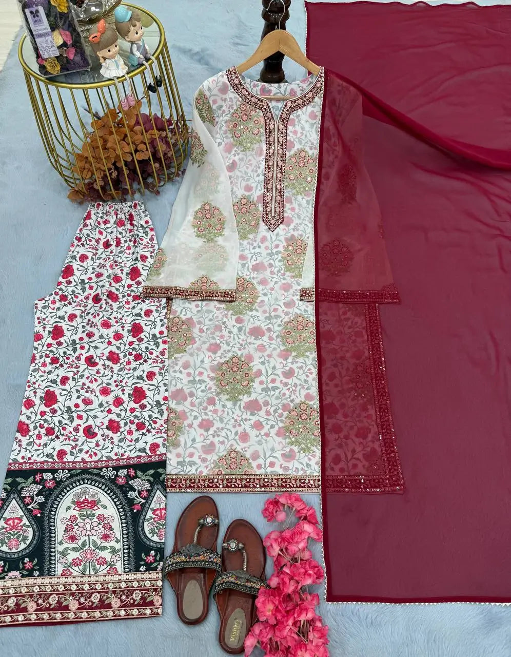 Embroidered Georgette Palazzo Suit Set