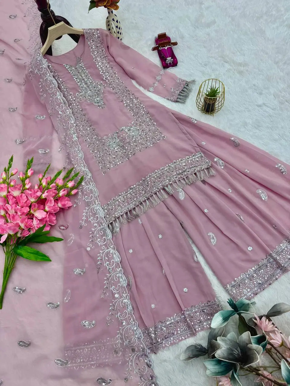 Embroidered Georgette Palazzo Suit Set