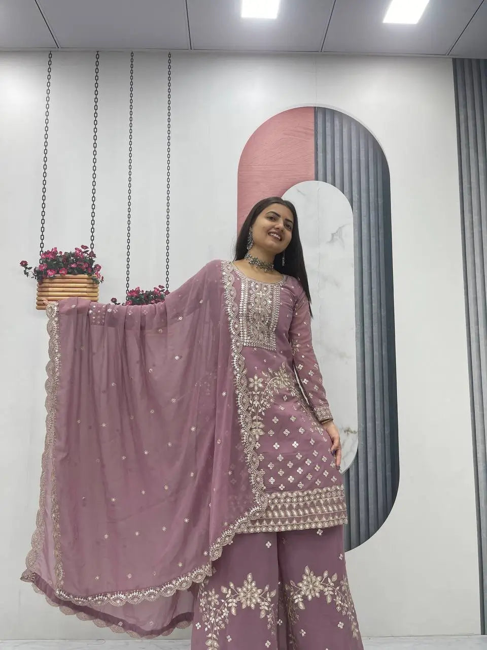 Embroidered Georgette Palazzo Suit Set