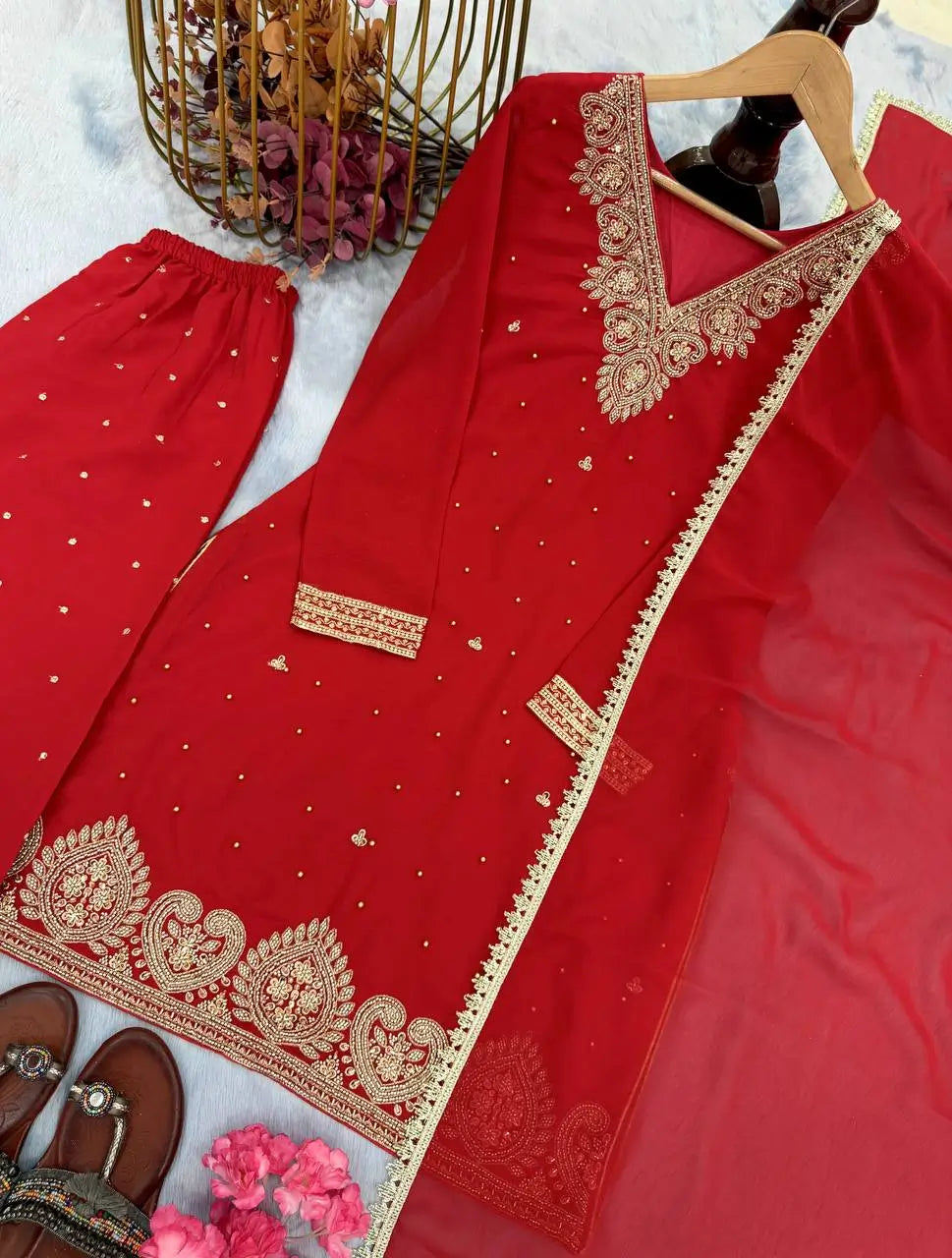 Embroidered Georgette Palazzo Suit Set