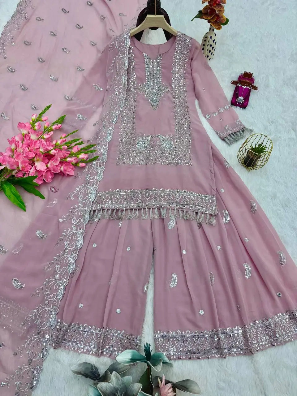 Embroidered Georgette Palazzo Suit Set