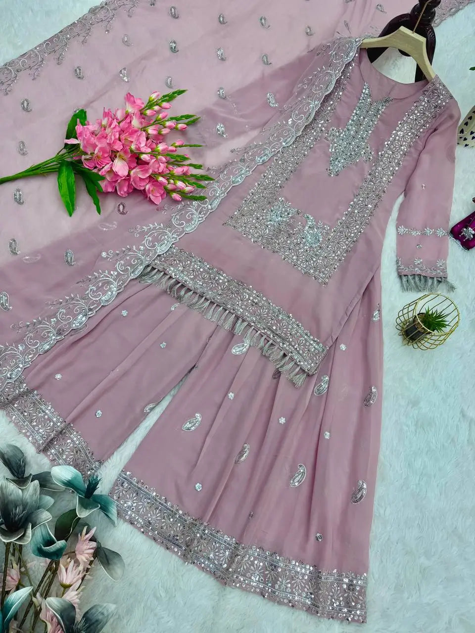 Embroidered Georgette Palazzo Suit Set