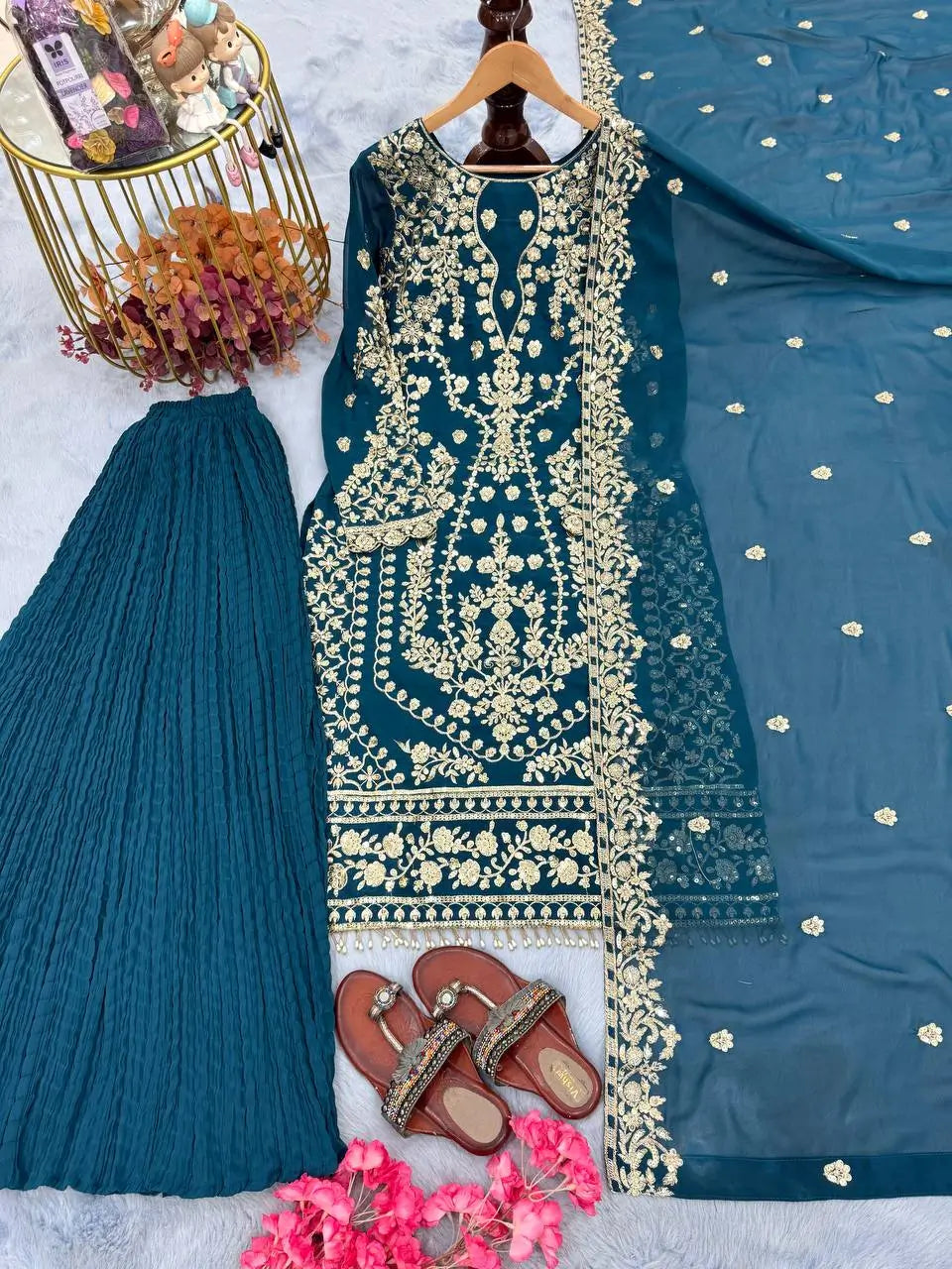 Embroidered Georgette Palazzo Suit Set