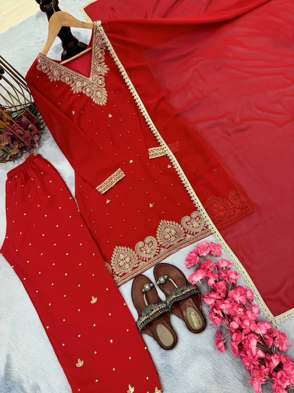 Embroidered Georgette Palazzo Suit Set
