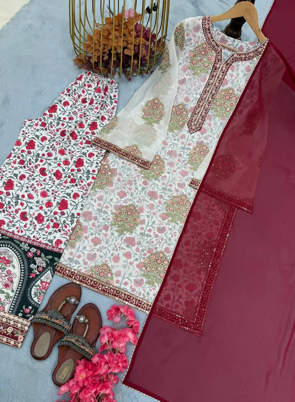 Embroidered Georgette Palazzo Suit Set