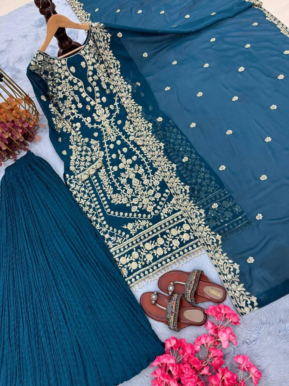 Embroidered Georgette Palazzo Suit Set