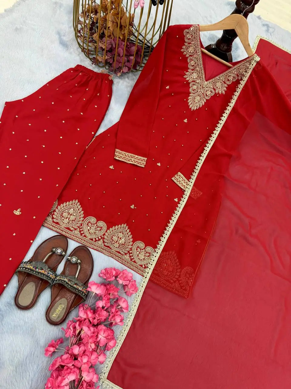 Embroidered Georgette Palazzo Suit Set