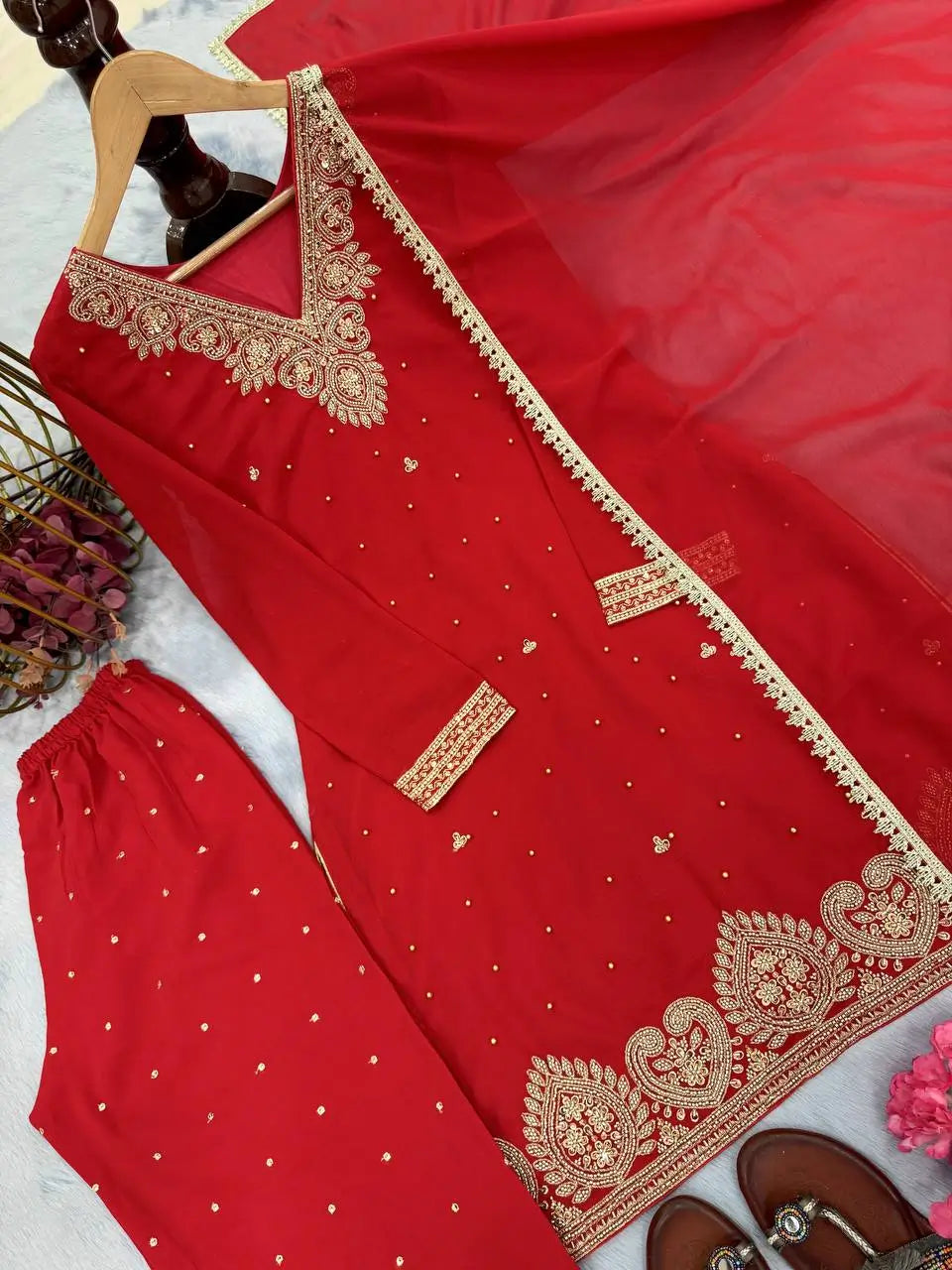 Embroidered Georgette Palazzo Suit Set