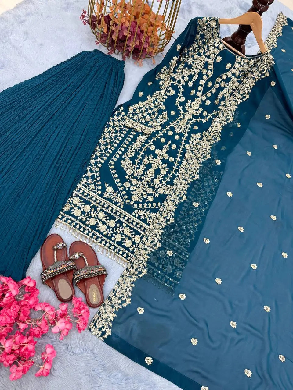Embroidered Georgette Palazzo Suit Set