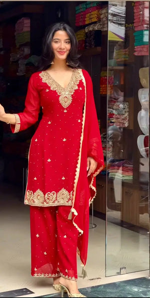 Embroidered Georgette Palazzo Suit Set