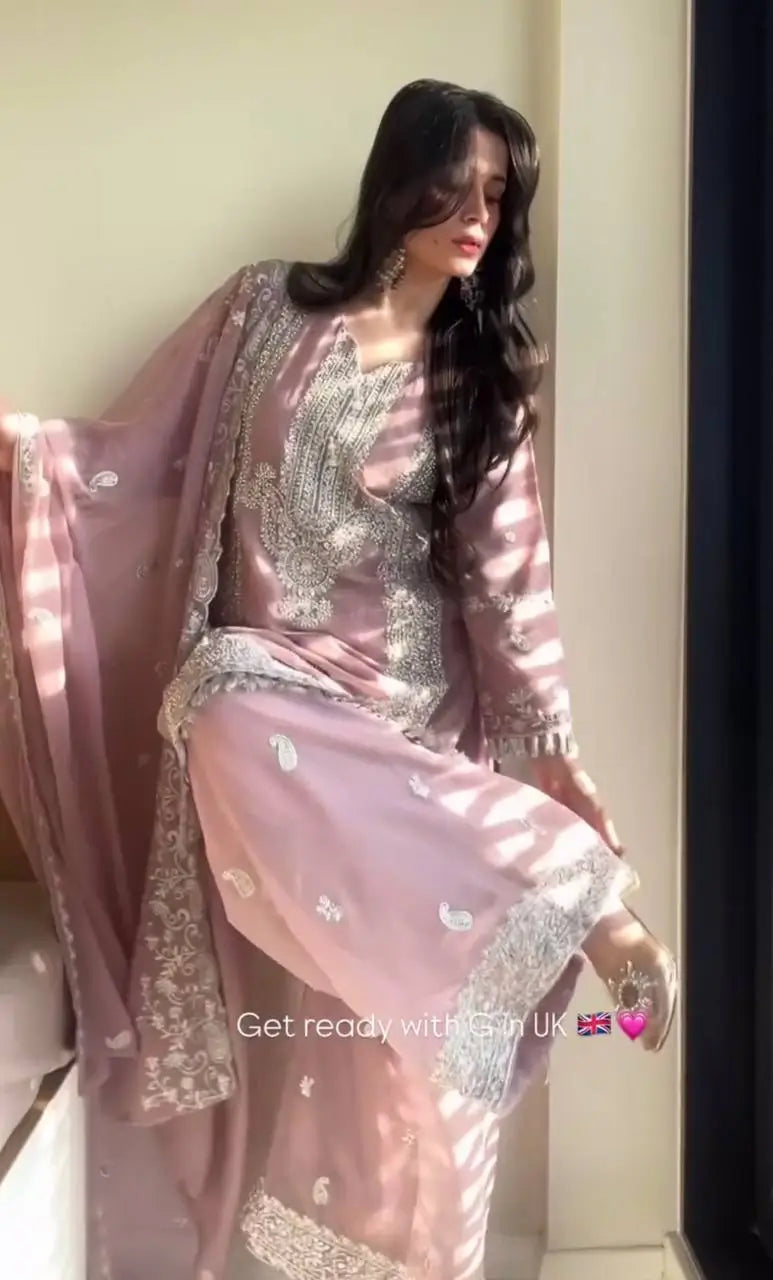 Embroidered Georgette Palazzo Suit Set