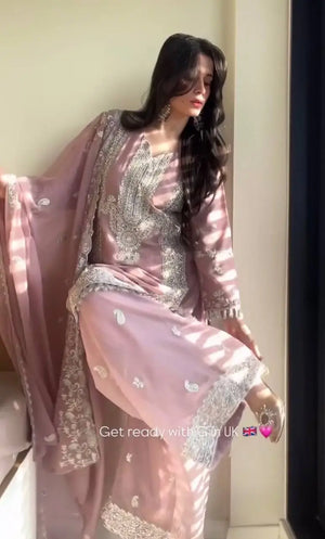 Embroidered Georgette Palazzo Suit Set