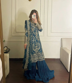 Embroidered Georgette Palazzo Suit Set