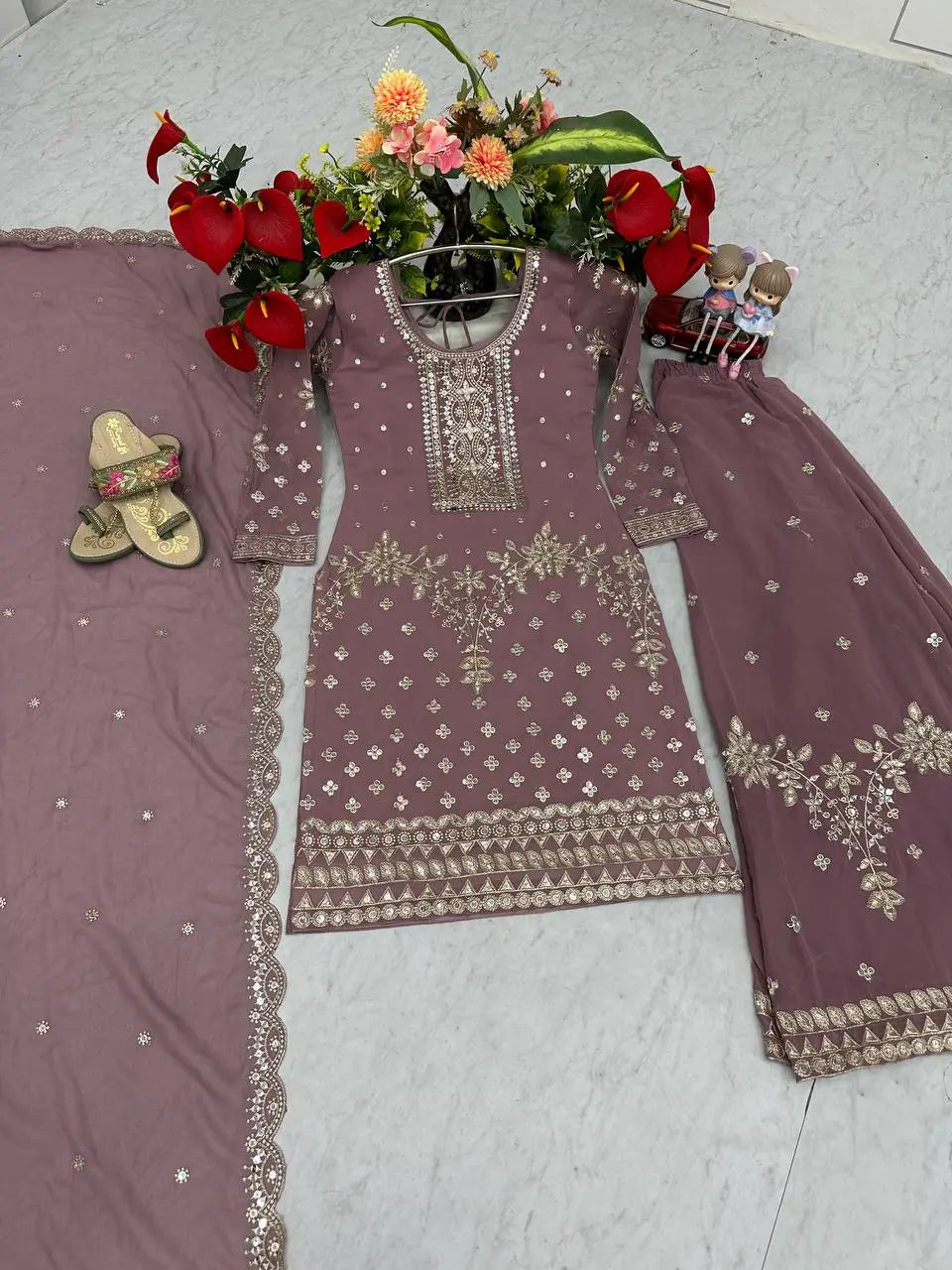 Embroidered Georgette Palazzo Suit Set