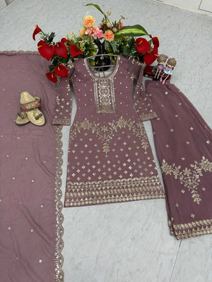 Embroidered Georgette Palazzo Suit Set