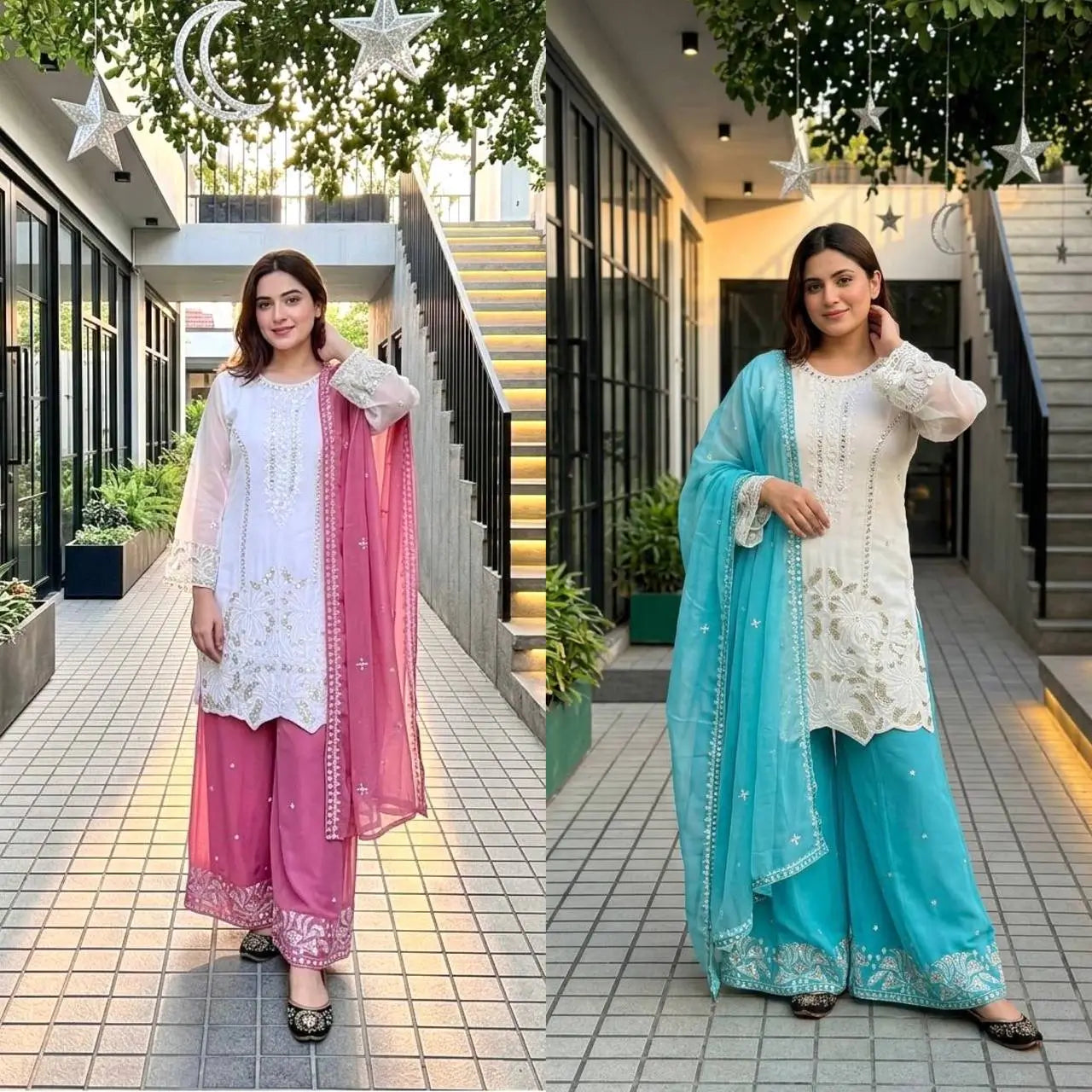 Embroidered Georgette Palazzo Suit for Festive and Wedding Occasions