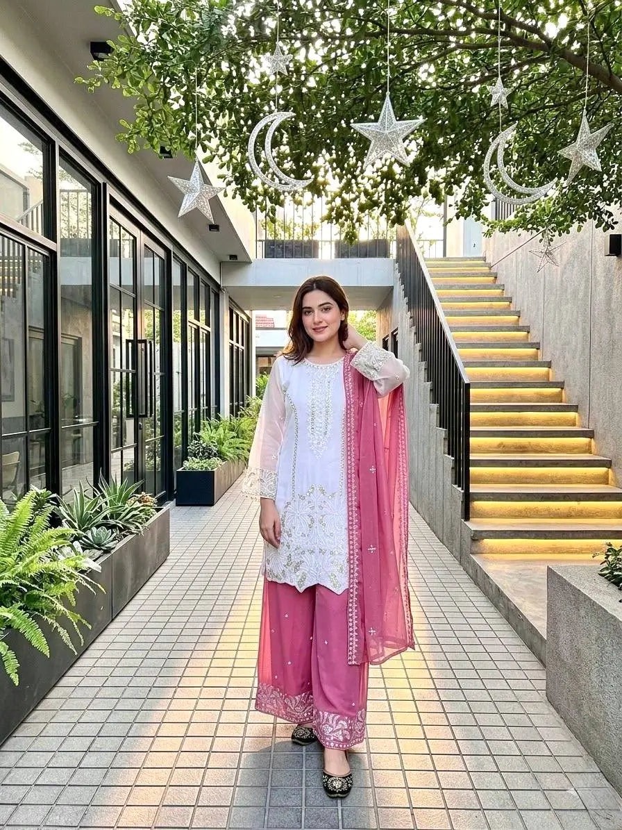 Embroidered Georgette Palazzo Suit for Festive and Wedding Occasions