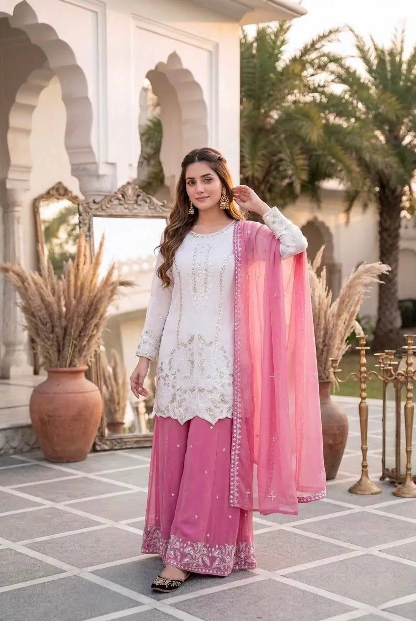 Embroidered Georgette Palazzo Suit for Festive and Wedding Occasions