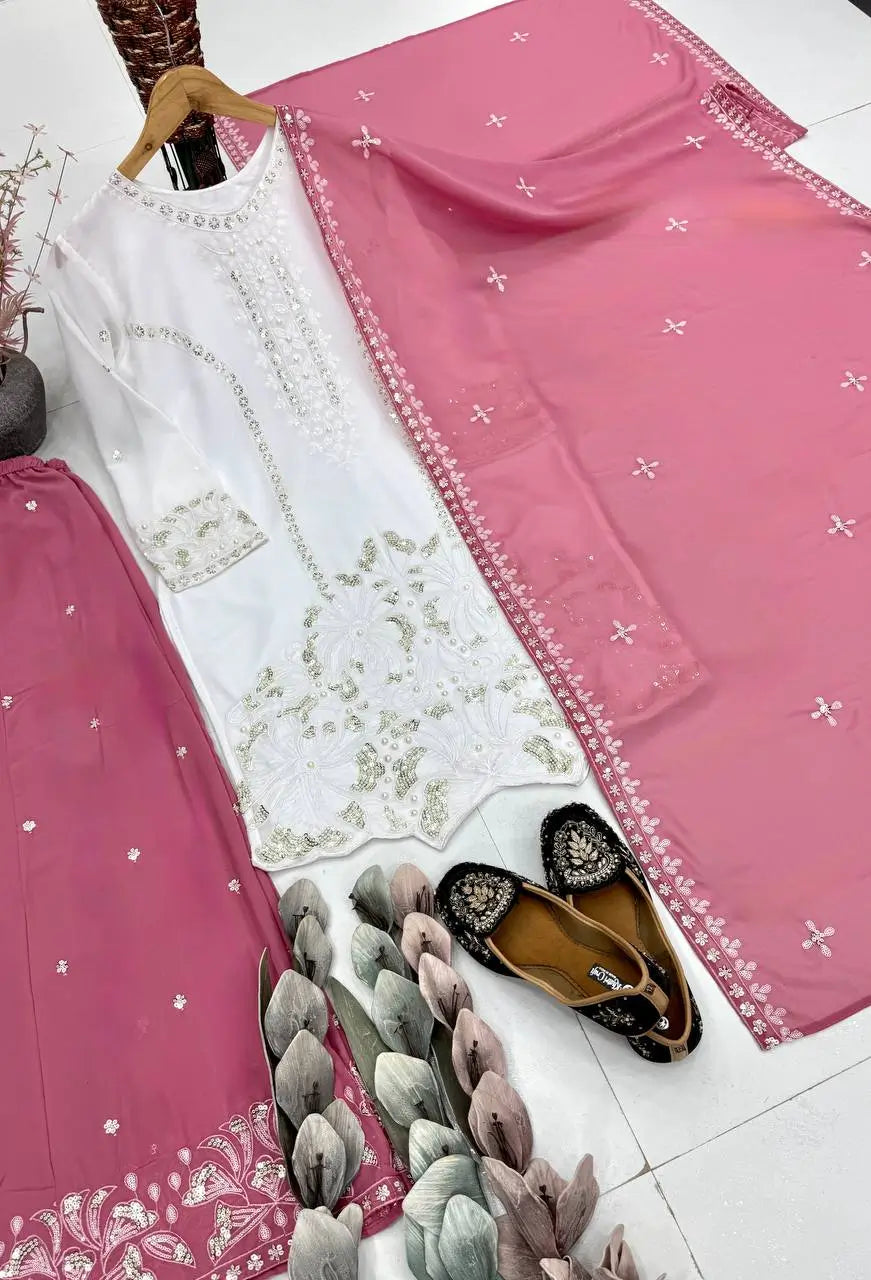 Embroidered Georgette Palazzo Suit for Festive and Wedding Occasions