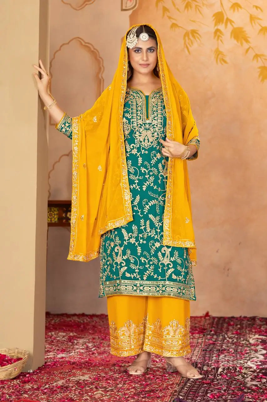 Embroidered Georgette Palazzo Suit with Dupatta