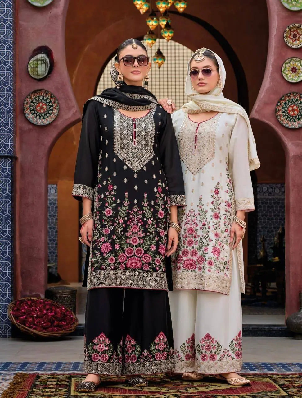 Embroidered Georgette Palazzo Suit with Dupatta