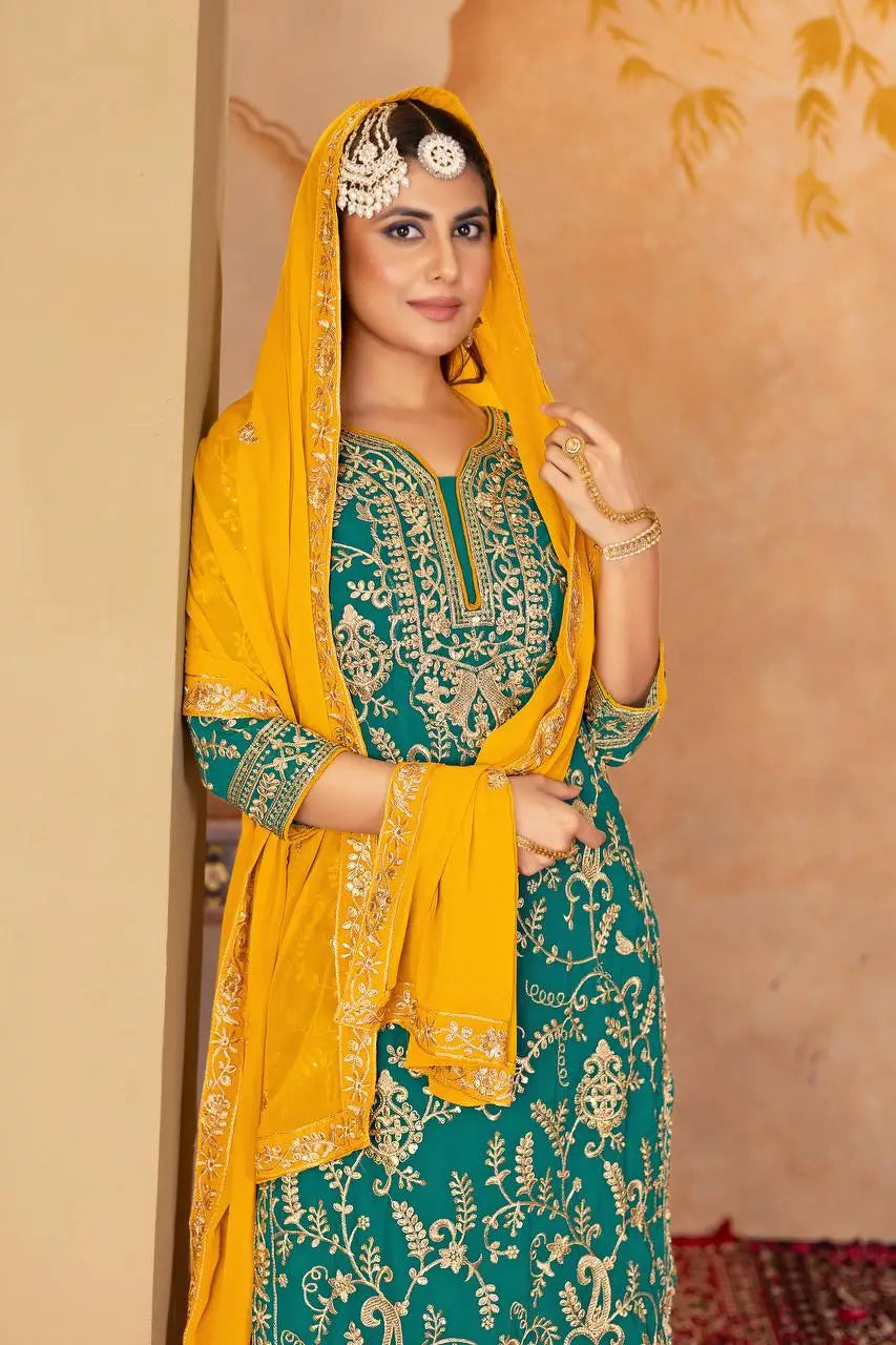 Embroidered Georgette Palazzo Suit with Dupatta