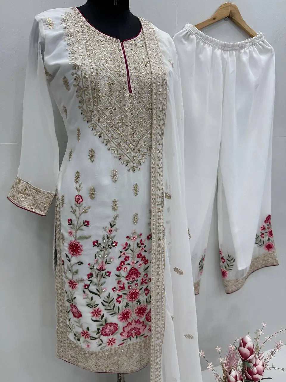 Embroidered Georgette Palazzo Suit with Dupatta