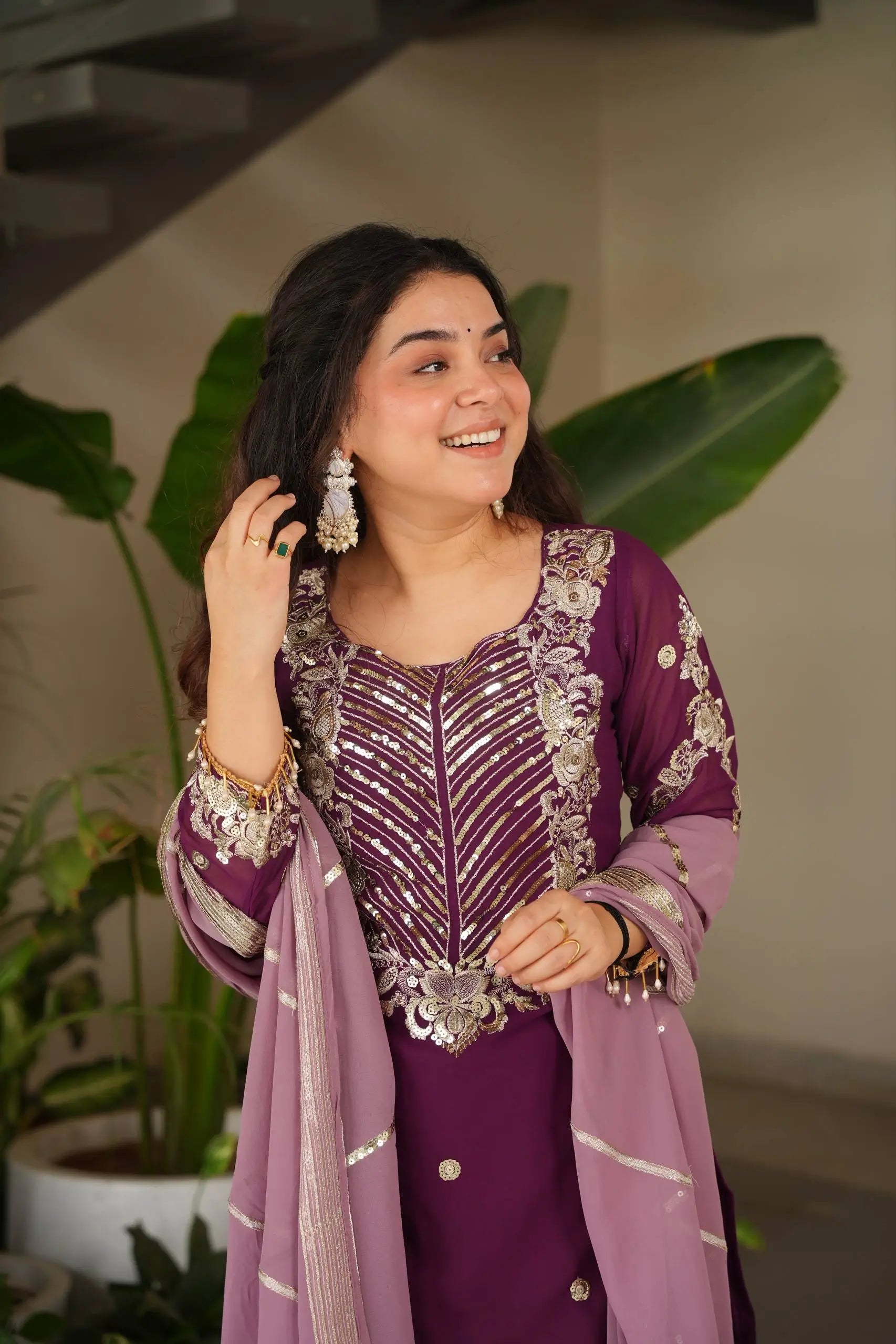 Embroidered Georgette Palazzo Suit with Dupatta