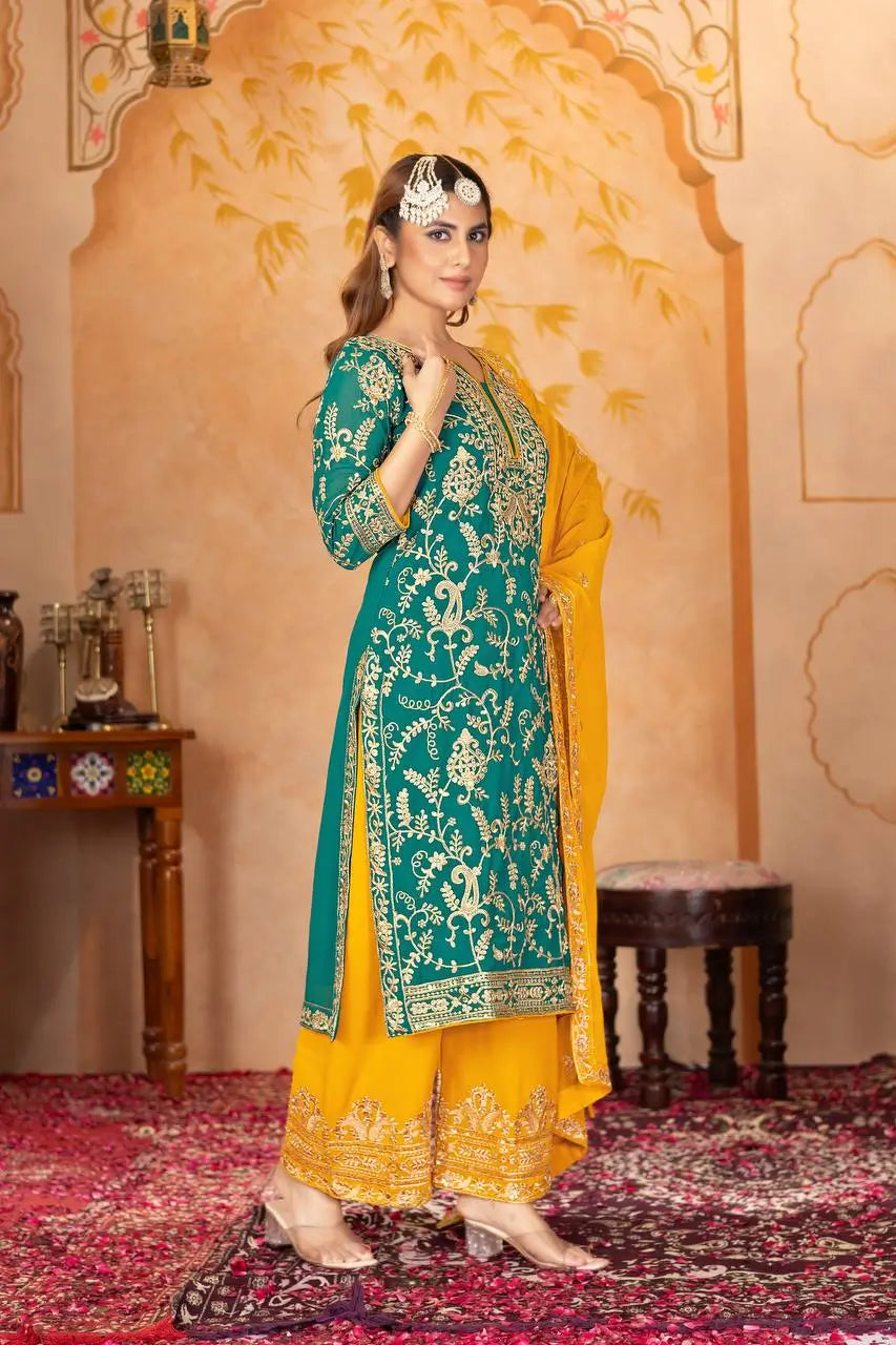 Embroidered Georgette Palazzo Suit with Dupatta