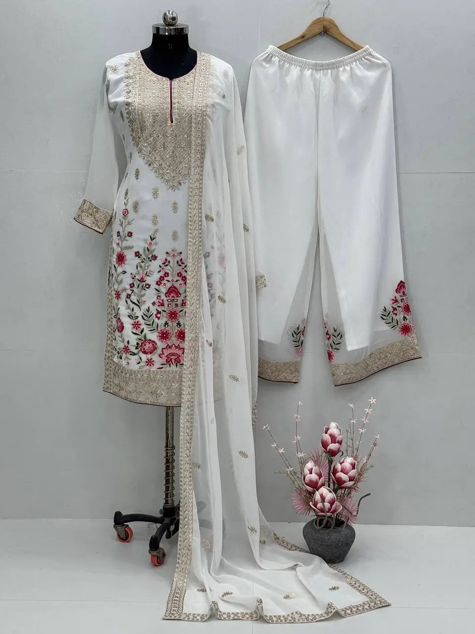 Embroidered Georgette Palazzo Suit with Dupatta