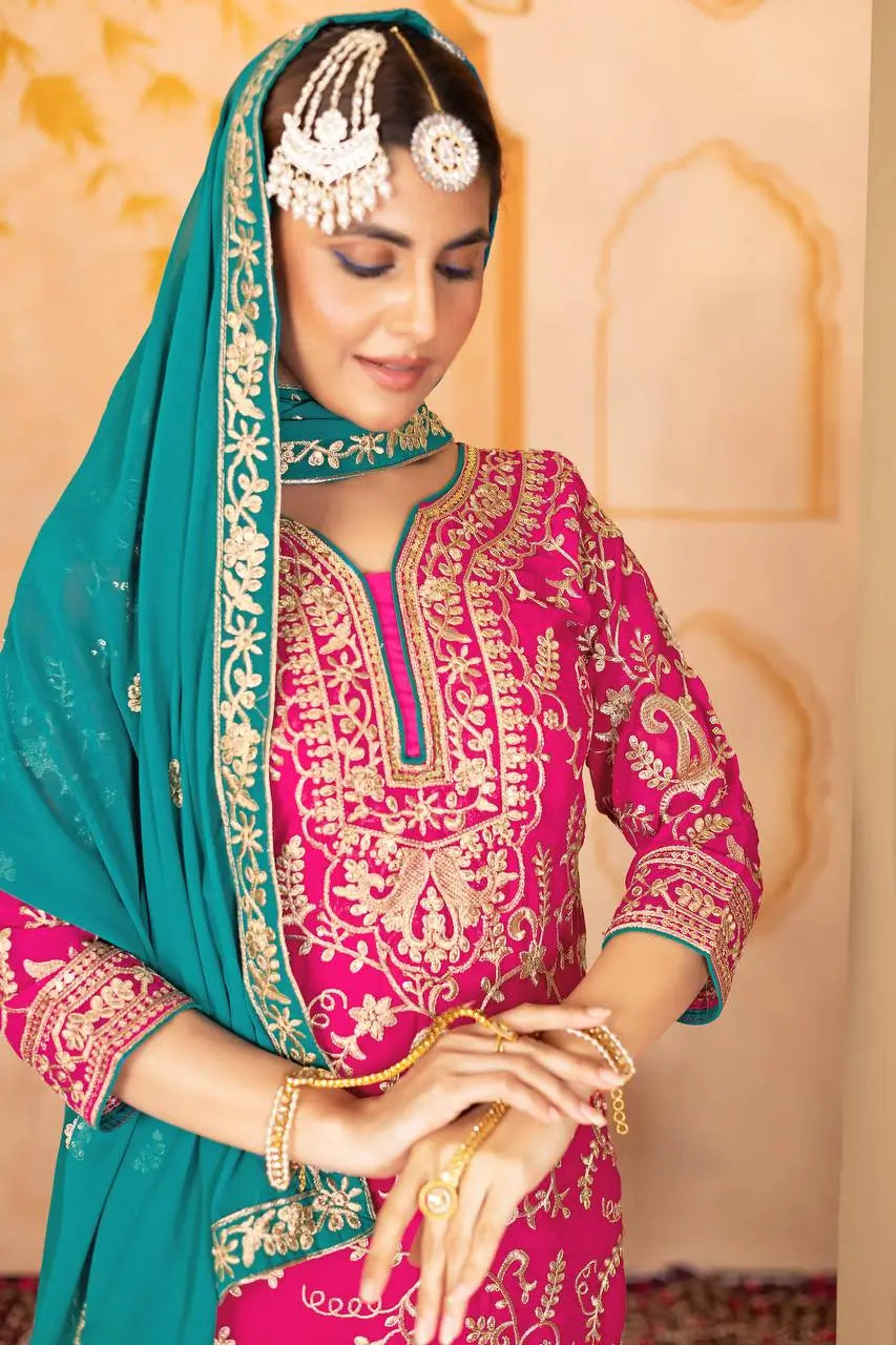 Embroidered Georgette Palazzo Suit with Dupatta
