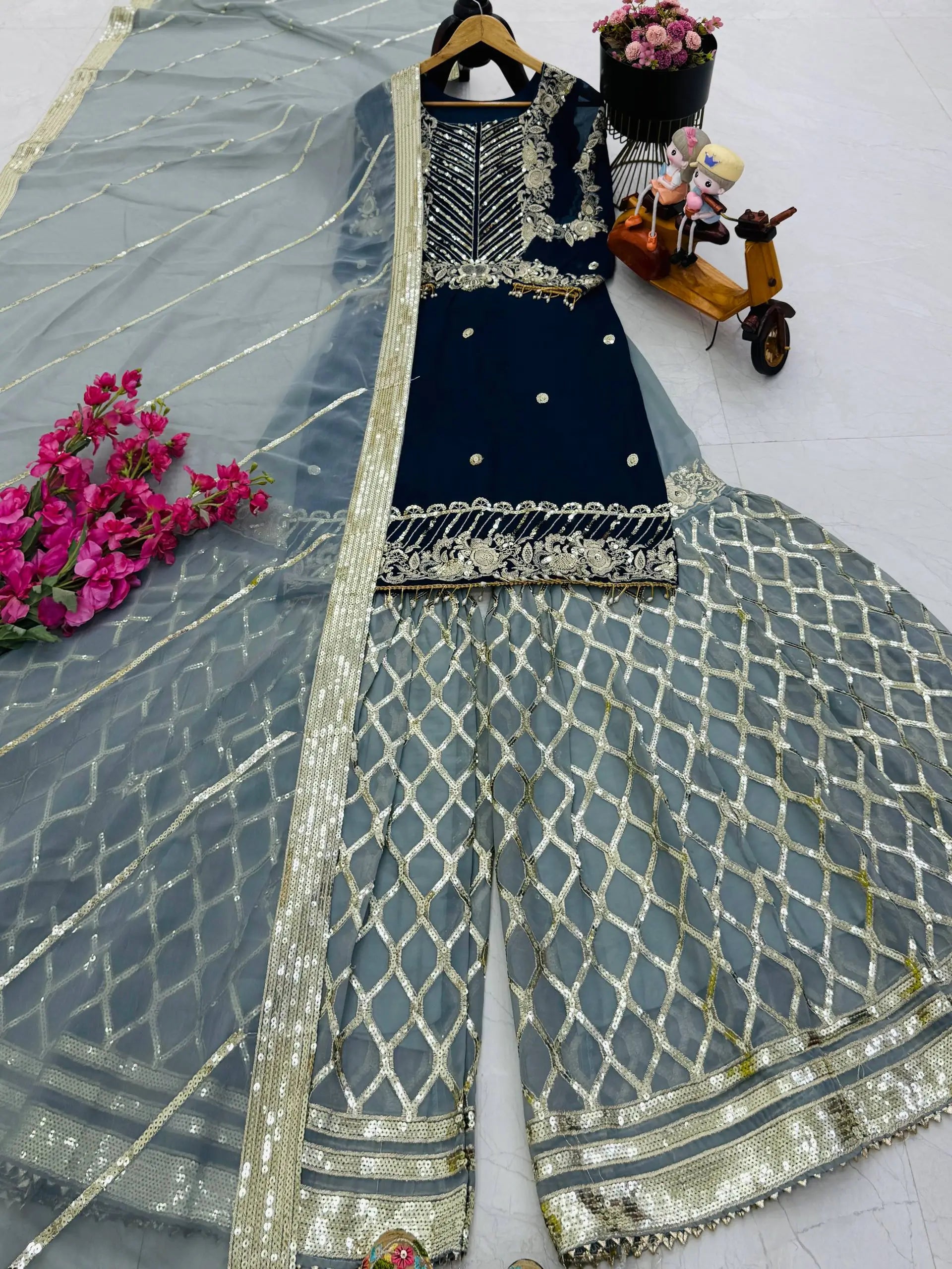 Embroidered Georgette Palazzo Suit with Dupatta