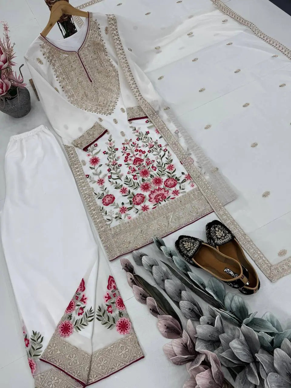 Embroidered Georgette Palazzo Suit with Dupatta