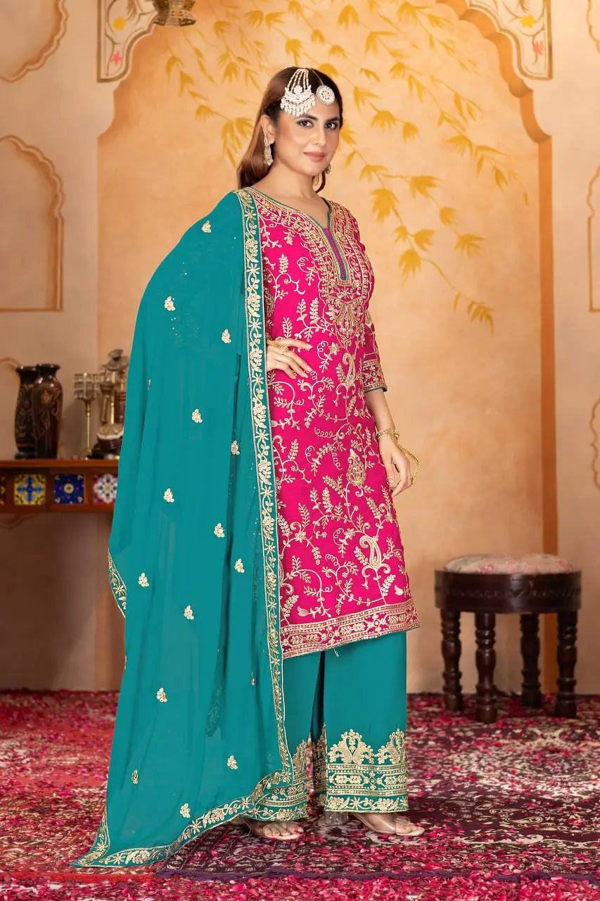Embroidered Georgette Palazzo Suit with Dupatta