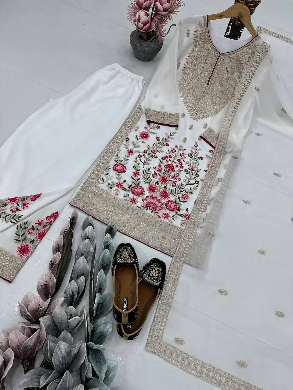 Embroidered Georgette Palazzo Suit with Dupatta