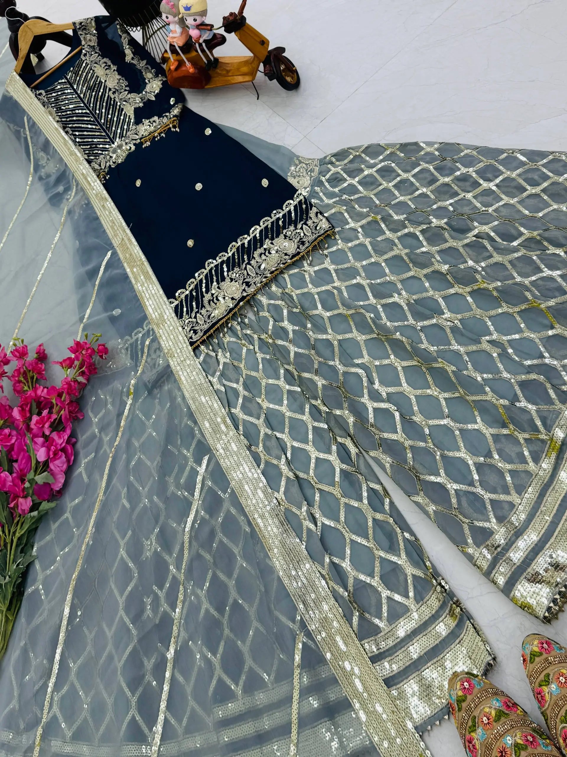 Embroidered Georgette Palazzo Suit with Dupatta