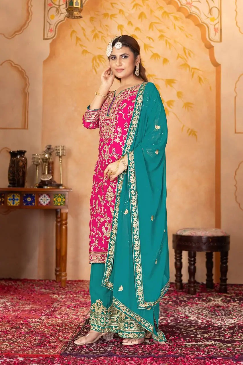 Embroidered Georgette Palazzo Suit with Dupatta