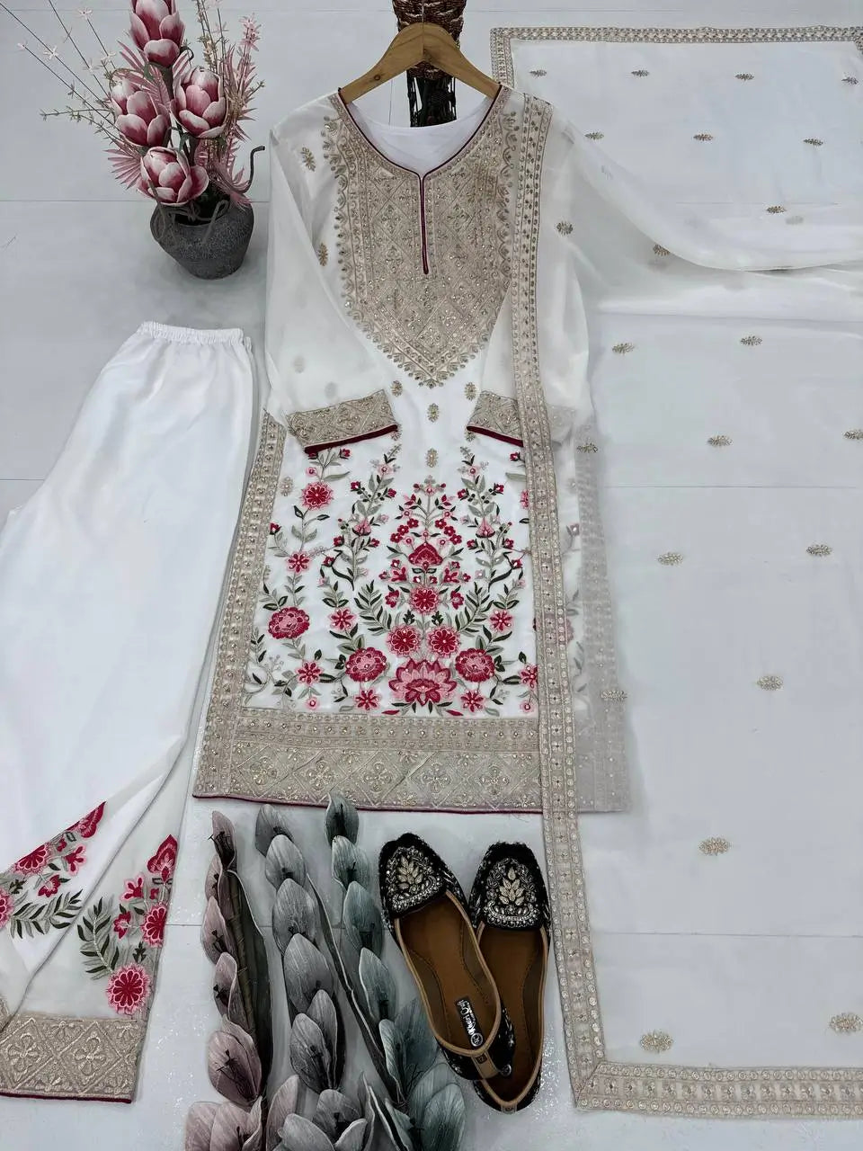 Embroidered Georgette Palazzo Suit with Dupatta