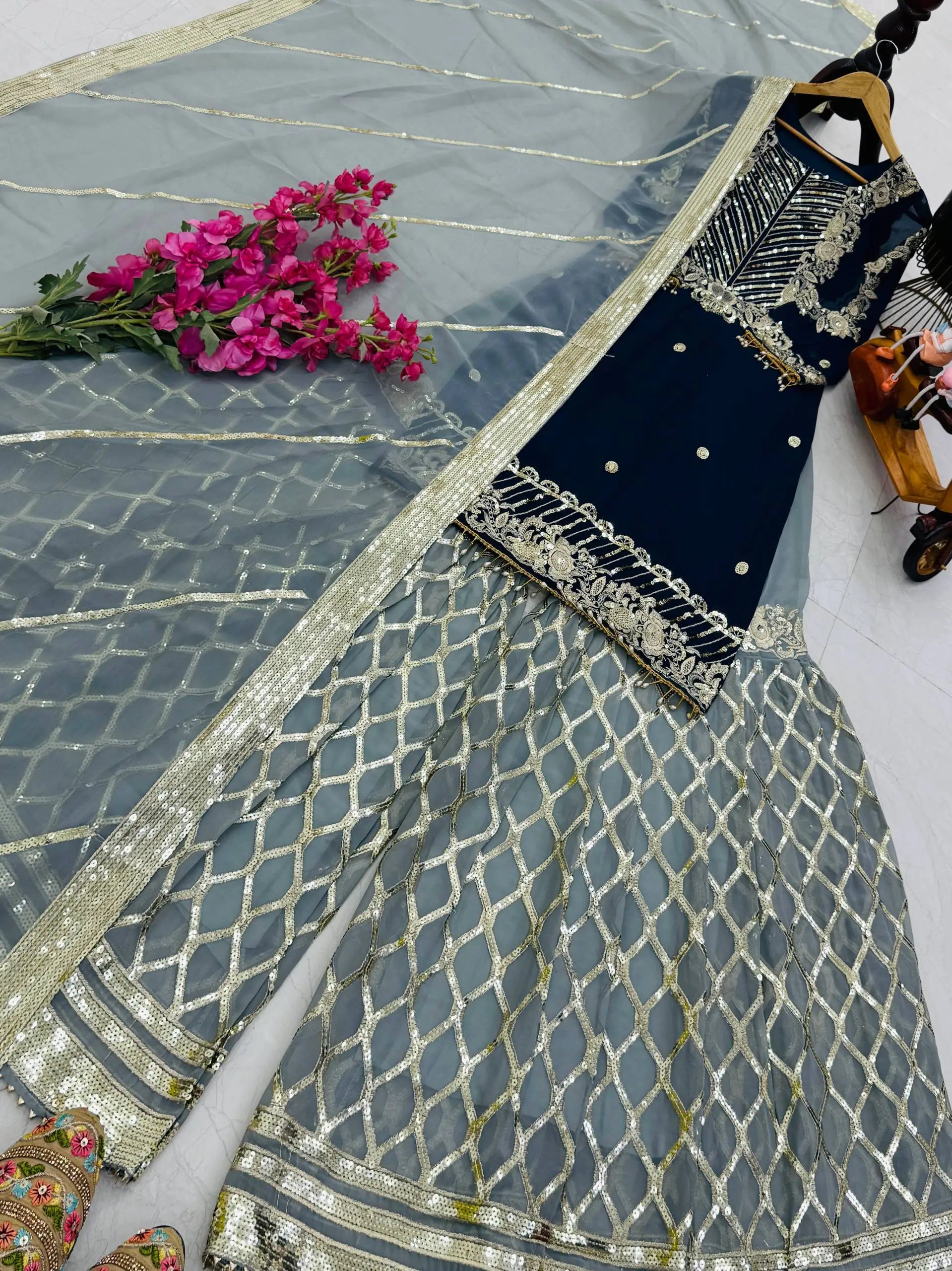 Embroidered Georgette Palazzo Suit with Dupatta