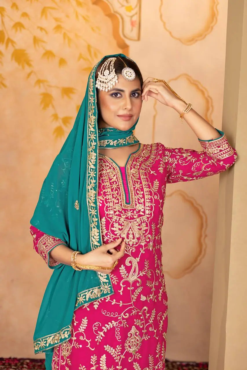 Embroidered Georgette Palazzo Suit with Dupatta