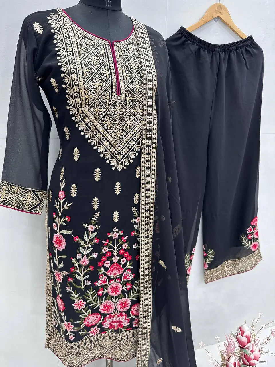 Embroidered Georgette Palazzo Suit with Dupatta