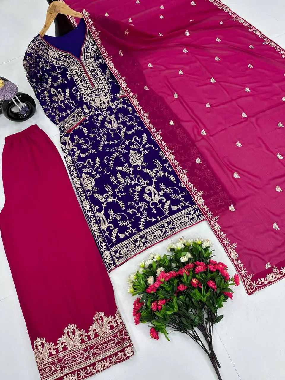 Embroidered Georgette Palazzo Suit with Dupatta