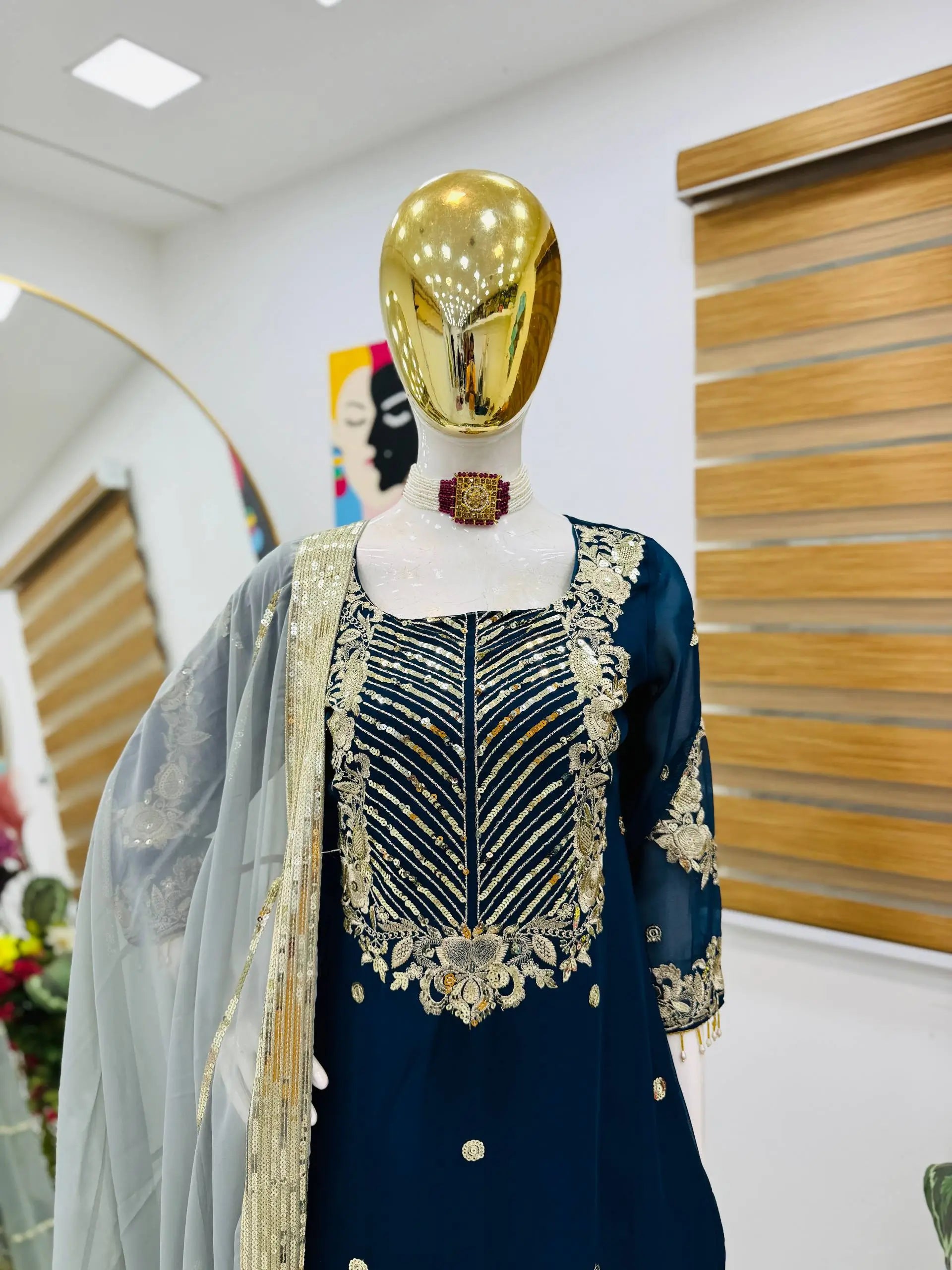 Embroidered Georgette Palazzo Suit with Dupatta