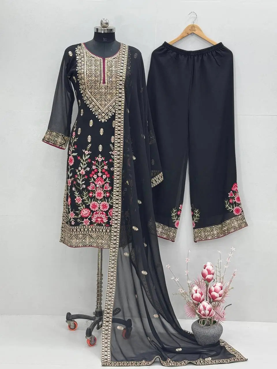 Embroidered Georgette Palazzo Suit with Dupatta