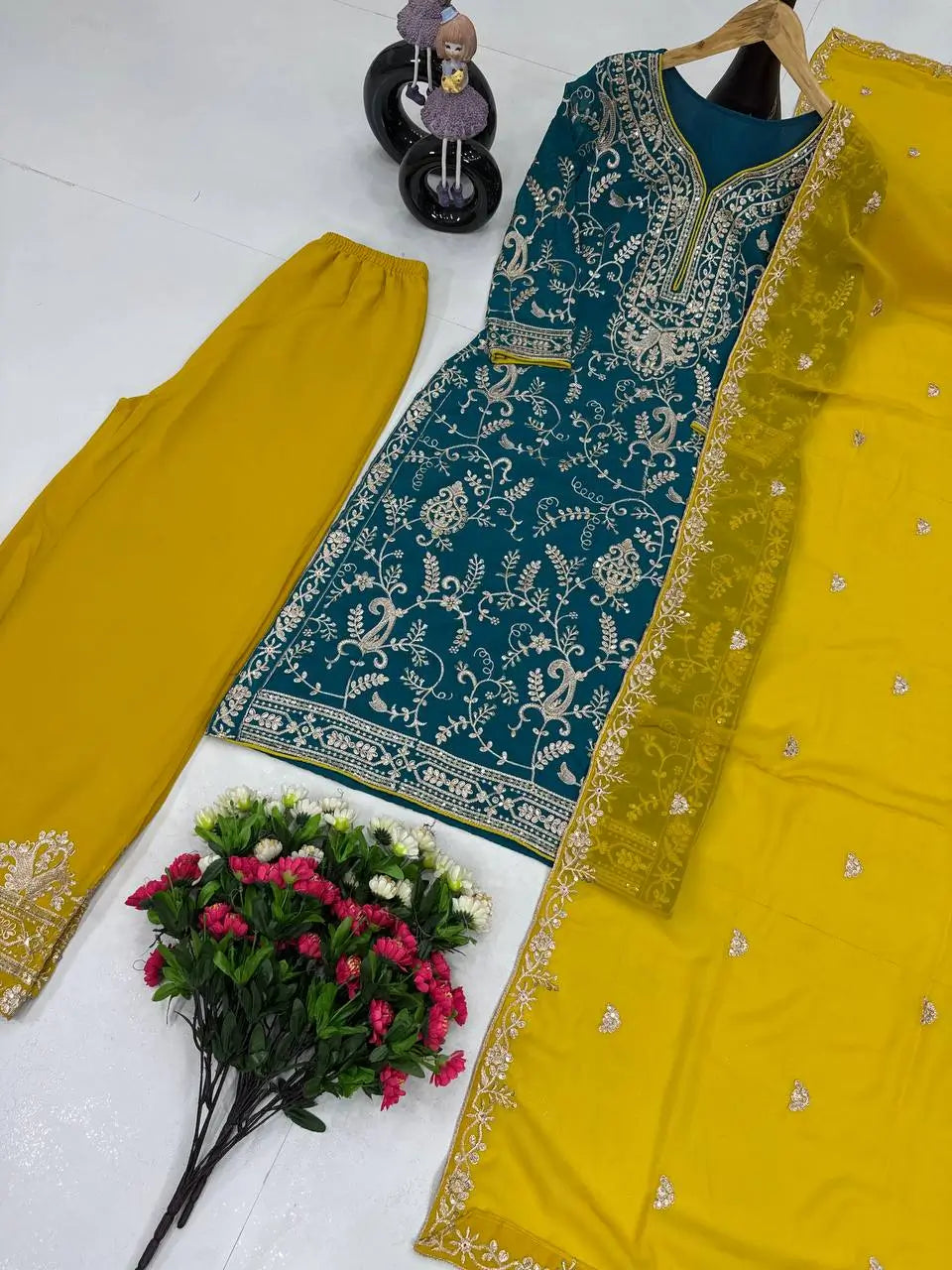 Embroidered Georgette Palazzo Suit with Dupatta