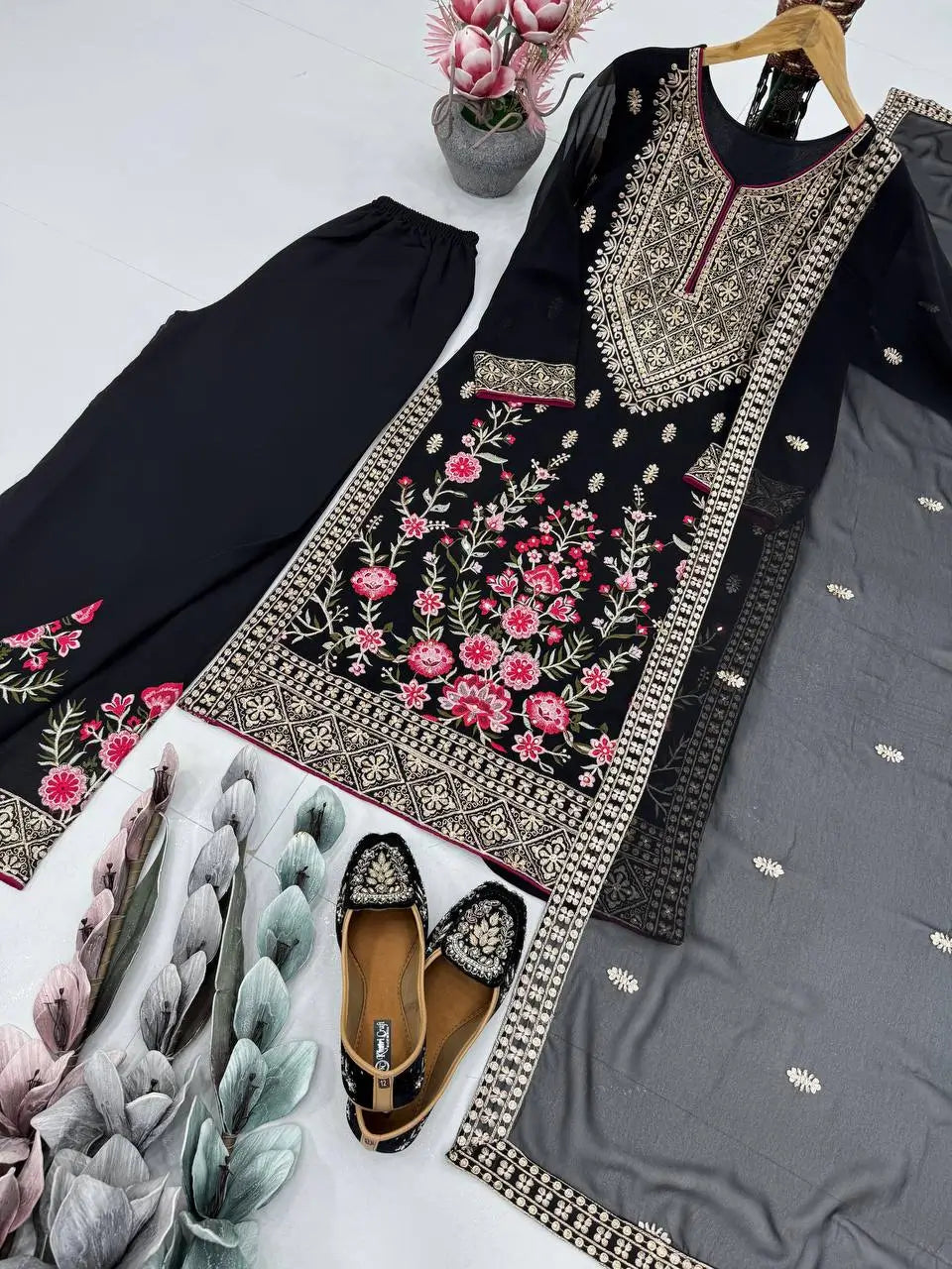 Embroidered Georgette Palazzo Suit with Dupatta
