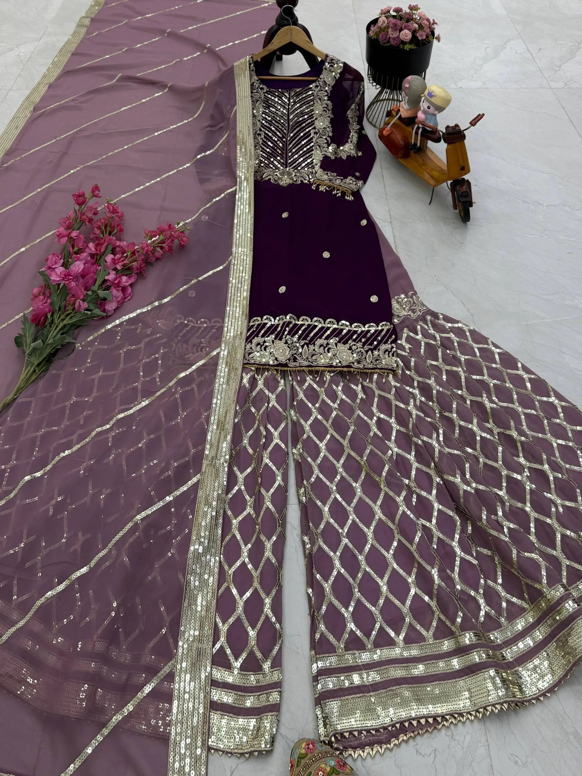 Embroidered Georgette Palazzo Suit with Dupatta