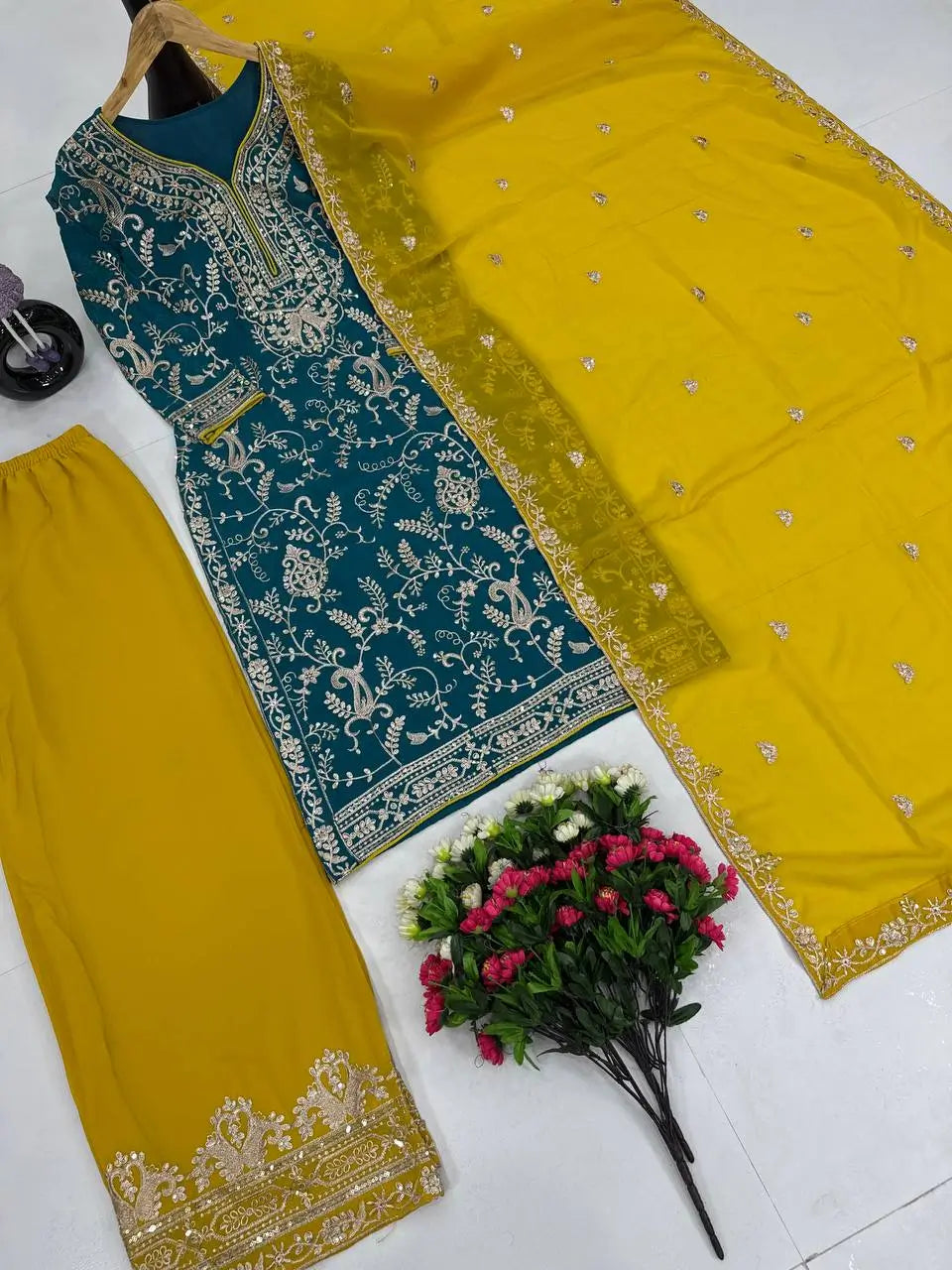 Embroidered Georgette Palazzo Suit with Dupatta