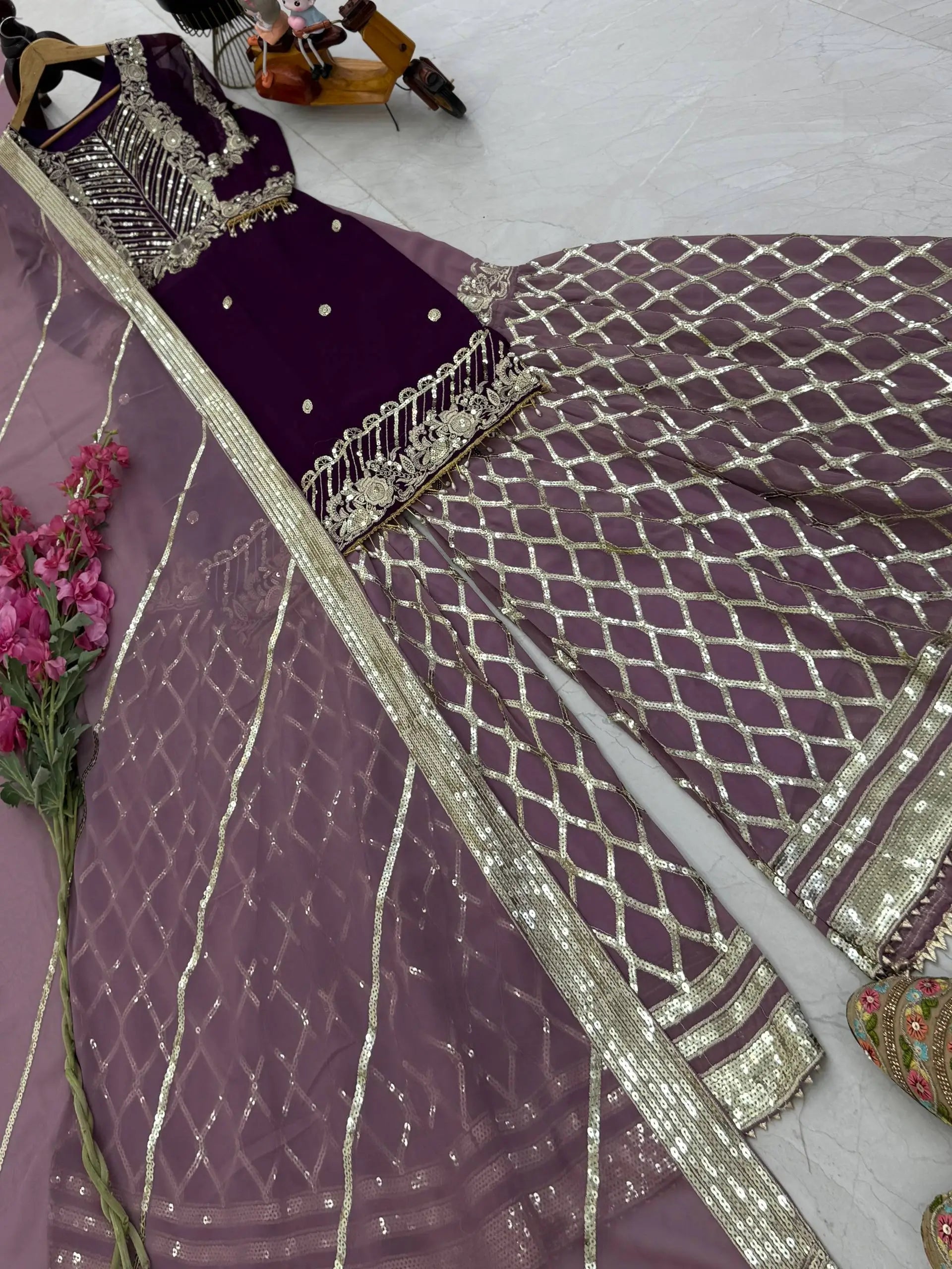 Embroidered Georgette Palazzo Suit with Dupatta