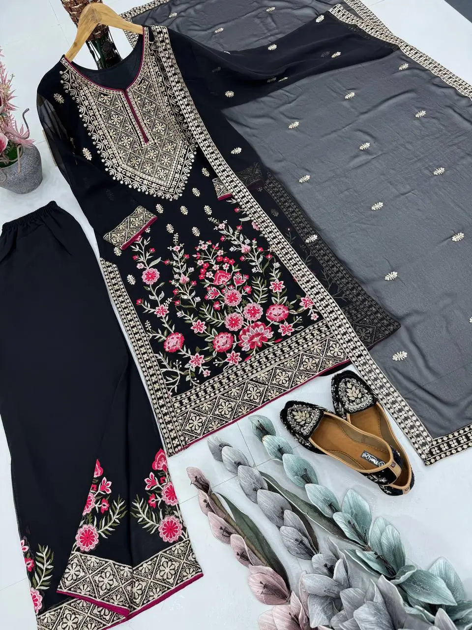 Embroidered Georgette Palazzo Suit with Dupatta